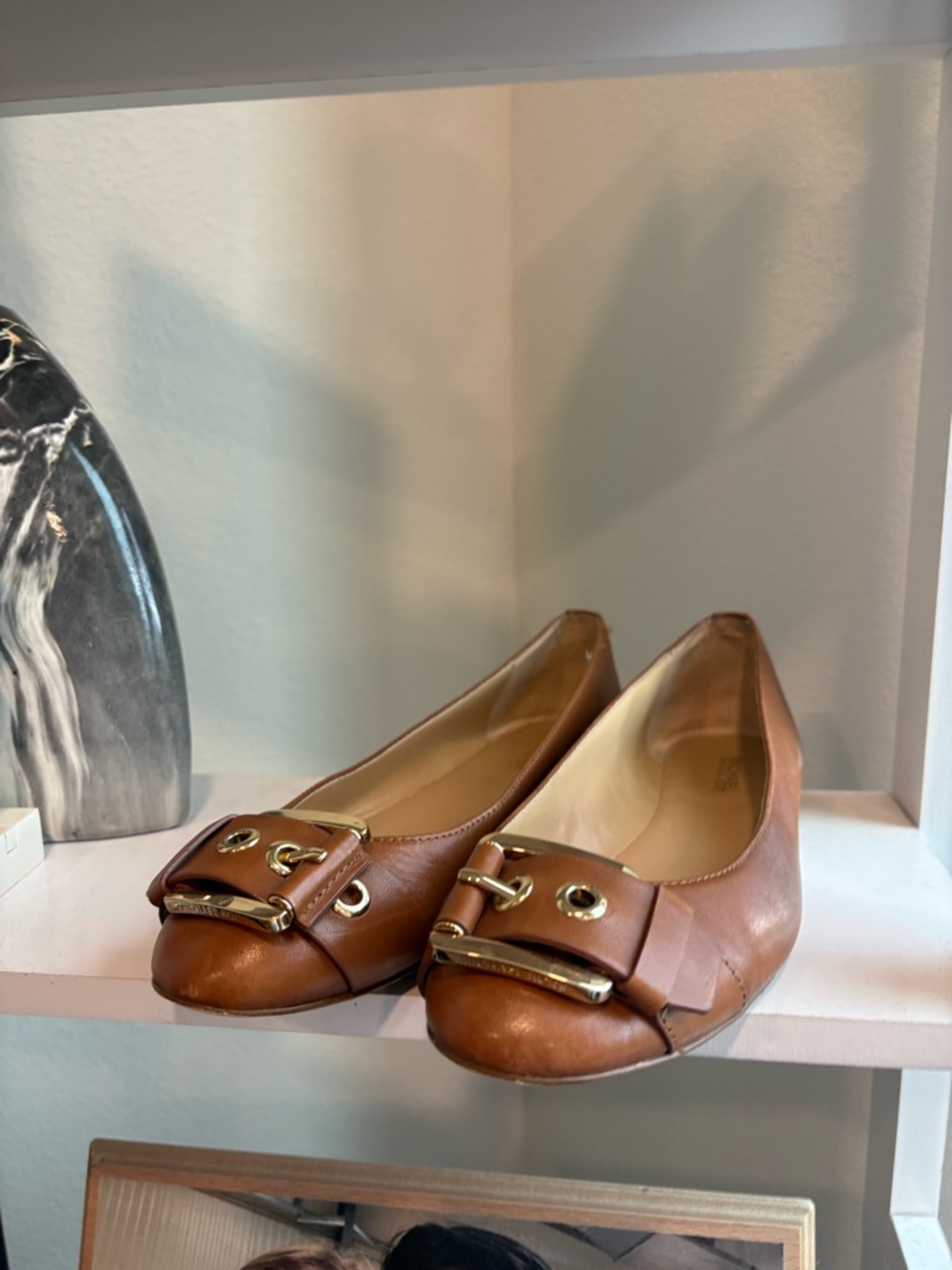 Michael Kors Brown Leather Buckle Ballet Flats